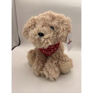 Valentine's Day Tan Standing puppy plush with red heart bandanna